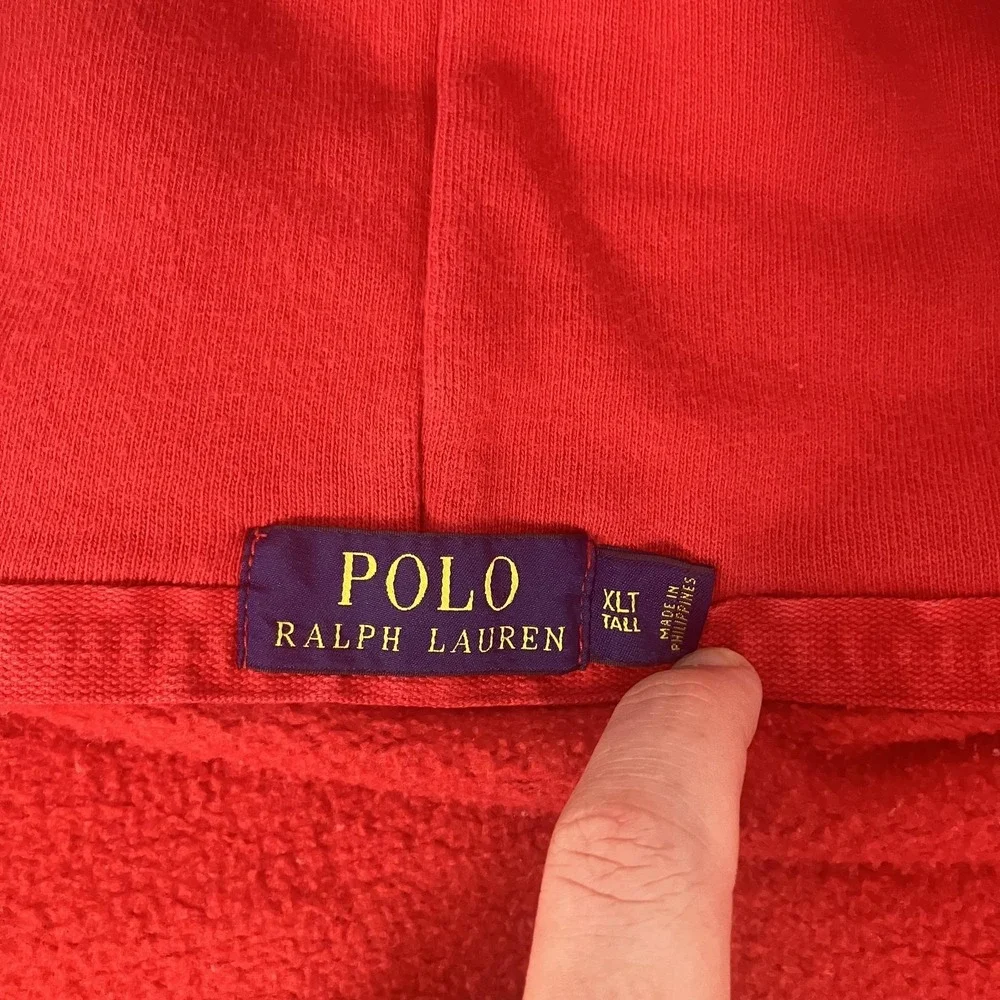 Polo Ralph‎ Lauren Hoodie Sweatshirt Mens XLT Tall Red Full Zip Polo Football